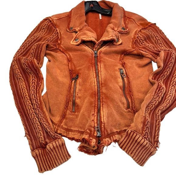 Free People Women’s Ruffle Moto Sweater Jacket Knit Double Breasted Sz S/P - Picture 3 of 13